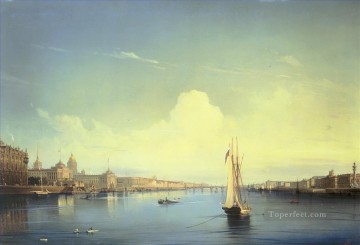 Artworks in 150 Subjects Painting - st petersburg at sunset 1850 Alexey Bogolyubov vessels